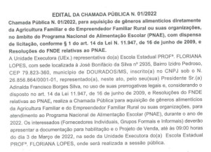 Edital de chamada pública da EE Profª Floriana Lopes