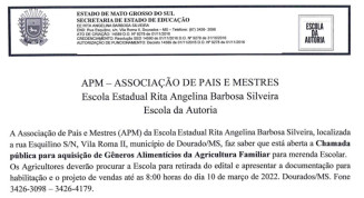 Edital de chamada pública da EE Rita Angelina Barbosa Silveira