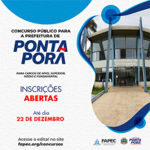Prefeitura de Ponta Porã abre concurso com salário de até R$ 9,9 mil