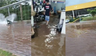 Forte chuva faz com que ruas virem rios em Campo Grande