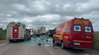 Colisão entre carreta e caminhão na BR-262 provoca duas mortes