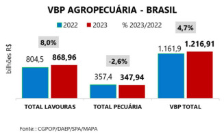 Valor Bruto da Produção Agropecuária de 2023 é estimado em R$ 1,216 trilhão