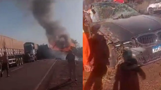 Acidente seguido de incêndio que matou duas pessoas envolveu 5 veículos na BR-262