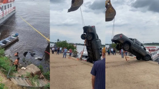 Homem furta caminhonete e cai com veículo em rio de MS