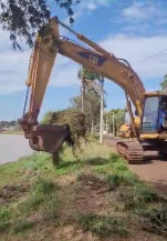 Após morte de peixes, prefeitura inicia limpeza de lago tomado por 'tapete de aguapé'