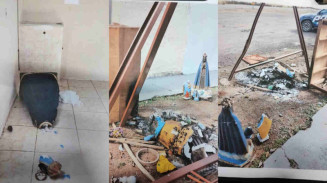 Vândalos quebram e queimam imagem de Nossa Senhora na Capital
