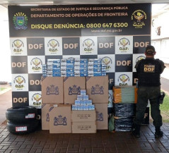 DOF apreende carro carregado com cigarros e pneus em Dourados