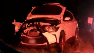 Veículo fica destruído após atropelar anta na BR-267 em Jardim