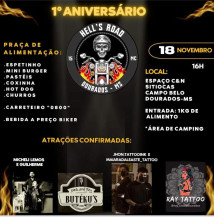 Moto Clube 'Hell's Road' faz aniversário e entrada será 1kg de alimento