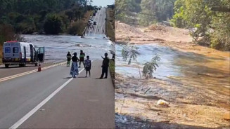 Vídeo: Barragem de represa rompe e alaga a BR-163
