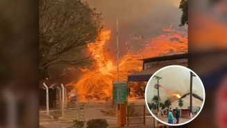 ‘Redemoinho de fogo’ impressiona durante incêndio no interior de SP