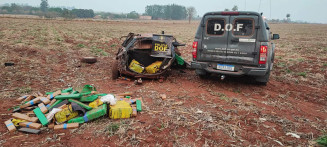 Traficante capota carro em fuga com mais de meia tonelada de maconha