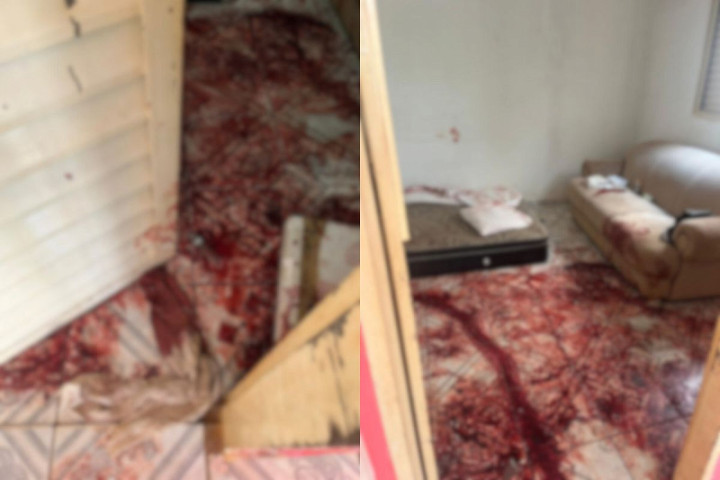 Local em que o crime aconteceu estava coberto de sangue (Foto: PCMS)