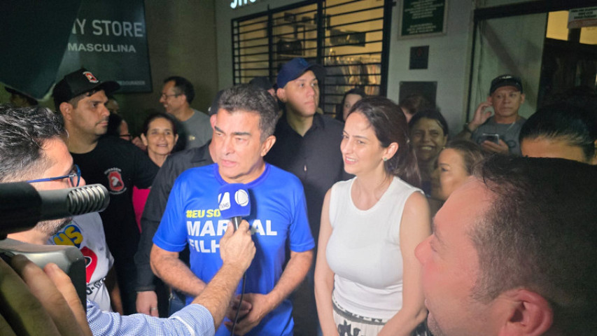 Marçal e a vice Gianni Nogueira logo após a vitória nas eleições para prefeitura em Dourados - Foto: Flávio Verão