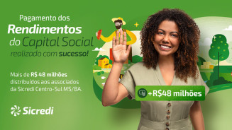 Rendimentos do capital social dos associados Sicredi Centro-Sul MS/BA chega a R$ 48 milhões