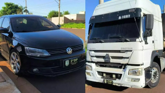 Carro e caminhão apreendidos em dezembro do ano passado durante investigação (Foto: Divulgação | PCMS)