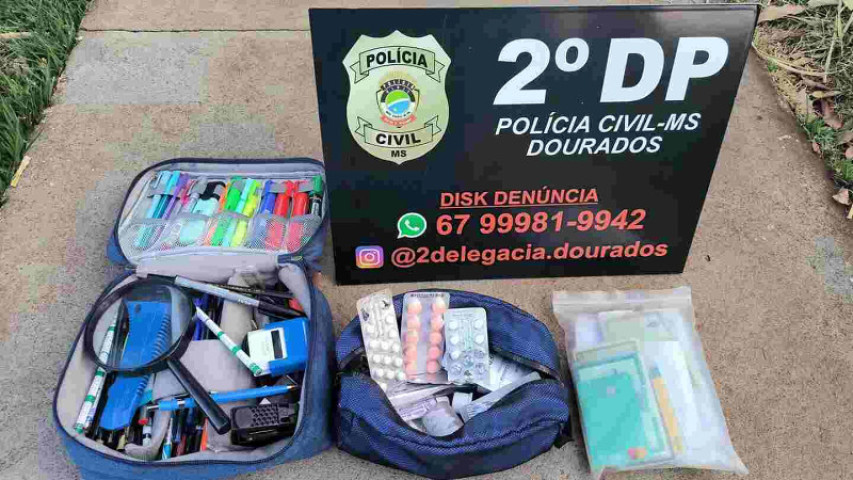 Material apreendido com os assaltantes (Foto: reprodução, PCMS)