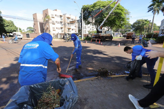 Prefeito Marçal Filho recolhe lixo jogado nos canteiros centrais de Dourados e pede ajuda à população para deixar a cidade limpa. Foto: A. Frota