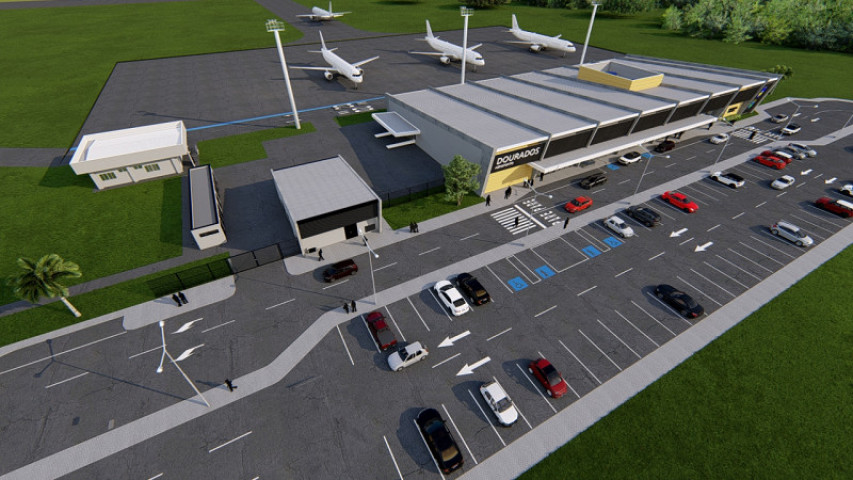 Maquete do moderno terminal de embarque e desembarque do Aeroporto de Dourados, cuja as obras serão lançadas sexta-feira
