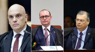 Montagem com as imagens dos ministros do STF Alexandre de Moraes, Cristiano Zanin e Flávio Dino. — Foto: Gustavo Moreno e Felipe Sampaio/STF