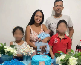 Drielle, marido e filhos em festa de aniversário de bebê. (Foto: Redes sociais)