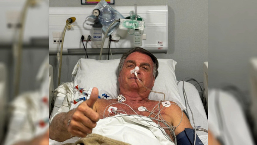 Bolsonaro publicou uma foto, hospitalizado, nas redes sociais (Foto: Instagram)
