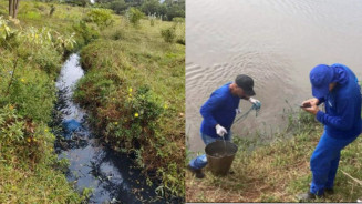 Esgoto era despejado no rio e técnicos fizeram coleta de exame da água - Foto: PMMS