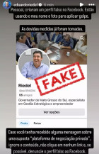 Governador Eduardo Riedel denuncia perfil falso no Facebook usado para aplicar golpes