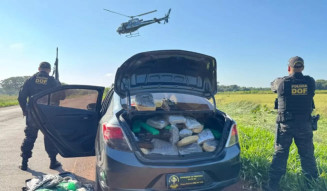 Helicóptero do DOF apoia apreensão de R$ 1 milhão em drogas; dois são presos