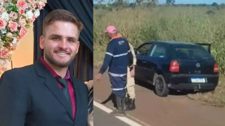 Vítima e o veículo no local do acidente - (Fotos: Arquivo Pessoal e Reprodução, 24h News MS)