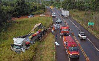 Local onde ocorreu o acidente entre as carretas (Da Hora Bataguassu)