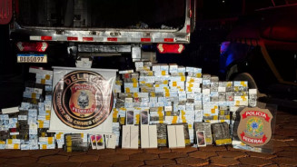 PF apreende mil celulares contrabandeados escondidos em carga de carne na BR-163