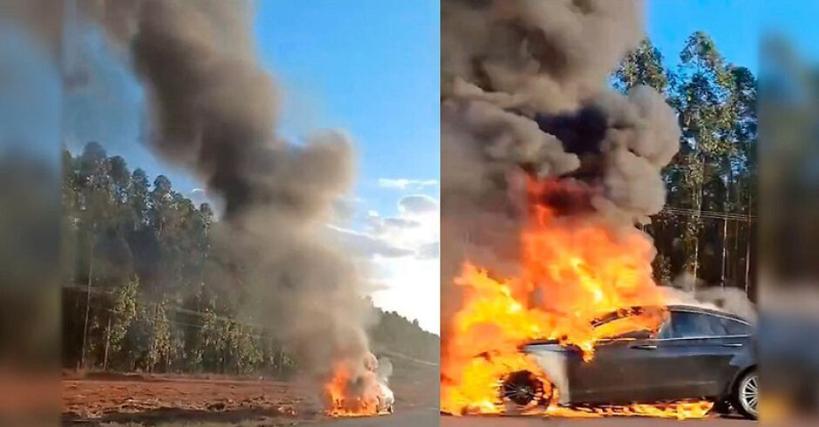O carro foi consumido pelo fogo / Reprodução/Ribas Ordinário