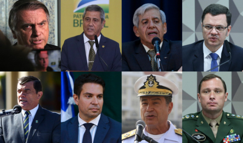 Da esquerda para a direita, acima: Jair Bolsonaro, Walter Souza Braga Netto, General Augusto Heleno e Anderson Torres. Abaixo: Paulo Sérgio Nogueira, Alexandre Ramagem, Almir Garnier Santos e Mauro Cid. Fotos: Tânia Rêgo, José Cruz, Valter Campanato, Lula Marques e Marcelo Camargo/Agência Brasil