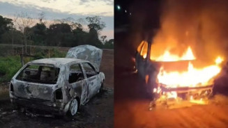 Veículo foi completamente destruído pelas chamas (Divulgação, Rio Brilhante em Tempo Real)