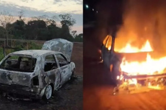 Veículo foi completamente destruído pelas chamas (Divulgação, Rio Brilhante em Tempo Real)