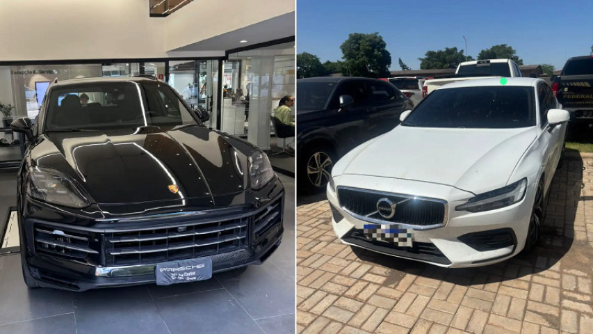 Veículos de luxo apreendidos em Mundo Novo (Foto: PF)