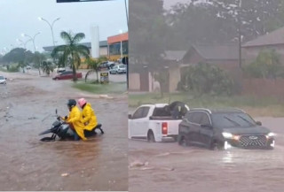 Via em Caarapó ficou alagada devido ao grande volume de enxurrada - Foto: Caarapó News