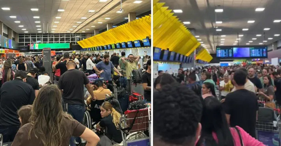 Guarulhos e Congonhas são responsáveis por distribuir voos para a maioria das cidades no país e os dois estão lotados desde ontem.  - Foto: redes Sociais