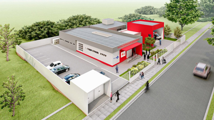 Maquete mostra estrutura do Samu Dourados, que terá 791 metros quadrados de construção – Foto: Ilustração