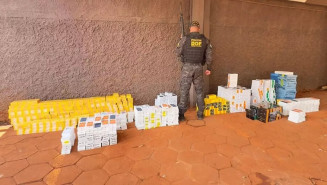 Caixas de eletrônicos e medicamentos que seriam levados para São Paulo (Foto: Divulgação | DOF).