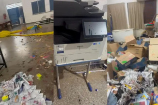 Parte dos danos provocados por adolescentes em escola de Santa Rita do Pardo (Fotos: WhatsApp)