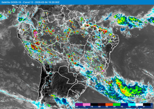 Grande disponibilidade de ar quente e úmido geram nuvens carregadas sobre o Brasil (Imagem: satélite GOES 16 16h60 BRT - 4/2/26)
