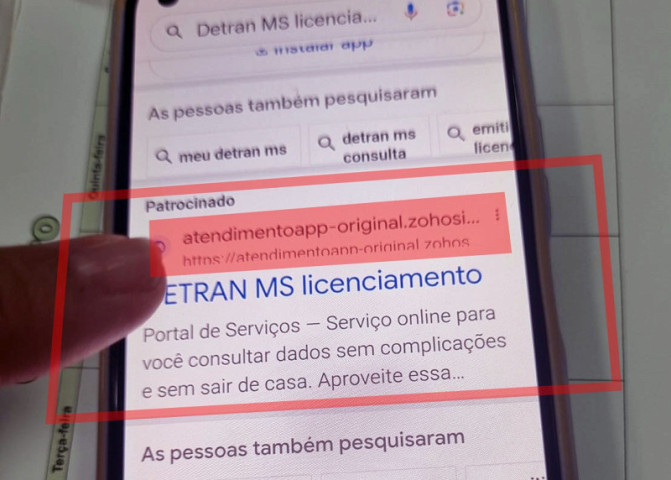 Link que direciona para falso site - Foto: Reprodução/Detran-MS