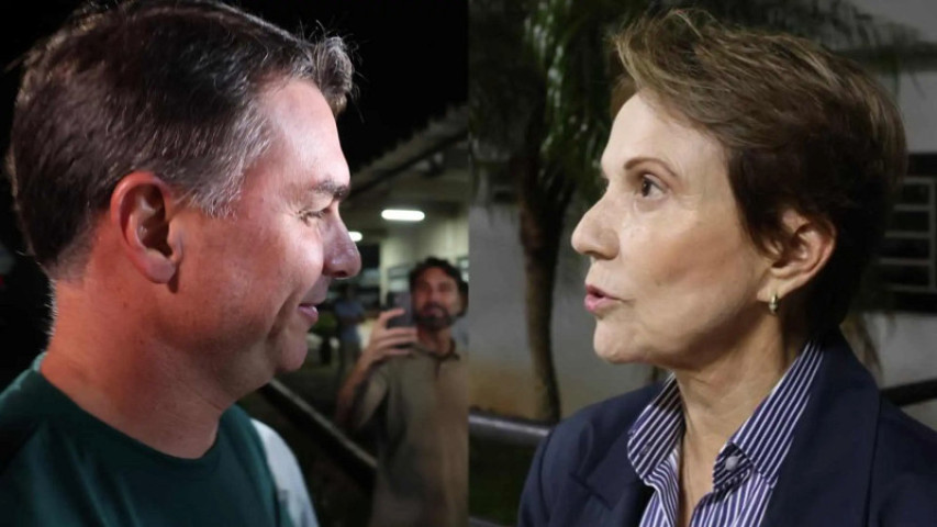 Flávio Bolsonaro (PL) conversou com Tereza Cristina (PP) na Expogrande - Foto: Midia Max