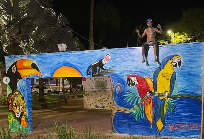 Mural feito por Pedro Henrique na praça Antônio João, em Dourados - Fotos: Redes Sociais