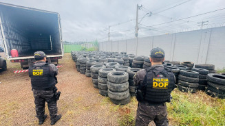 DOF apreende quase 2 mil pneus novos escondidos em carga irregular em MS - Divulgação