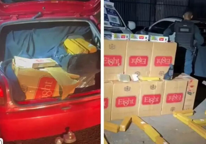 Tabletes de maconha e pacotes de cigarros apreendidos com grupo (Foto: MS Todo Dia)