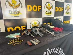 No veículo, foram apreendidos três revólveres, dos calibres .38, .32 e .22, além de dinheiro, luvas e balaclavas. - Foto: DOF